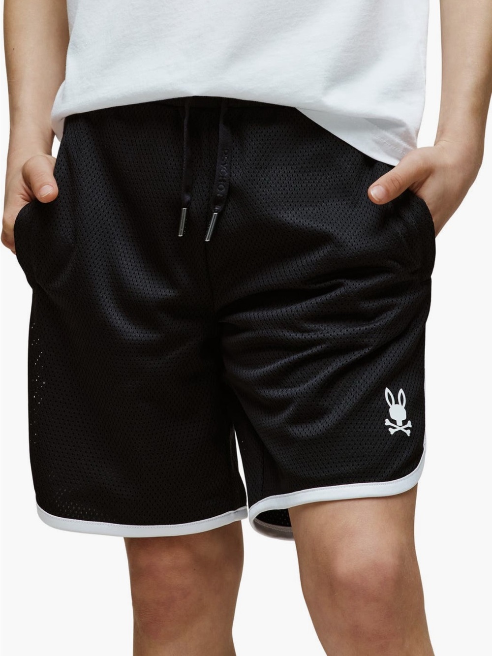 Psycho Bunny Black Athletic Mesh Shorts with White Trim 14-16